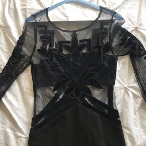 Black long sleeve Lulus dress with velvet detail